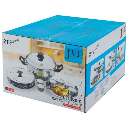 Stainless steel idli pot with flat base and stay-cool handles