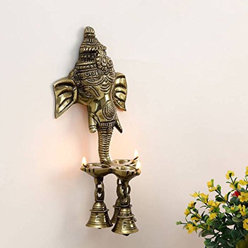 Brass Ganesha Wall Hanging Diya With Bells Brass Ganesha Wall Hanging Diya With Bells