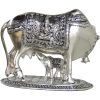 Lord Krishna''S Kamdhenu Cow With Calf White Metal Showpiece