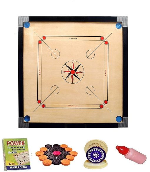 32 inch wooden carrom board with coins and striker set
