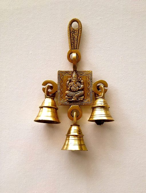 Brass Gift Statue Ganesha Wall Hanging With 3 Bells