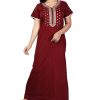 Women'S Cotton Embroidered Maxi Nightgown Maroon_Free Size Women's Rajasthani Cotton Printed Nighty Mustard Blue