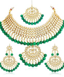 Trendy Kundan Gold Plated Wedding Jewellery Choker Necklace Set For Women
