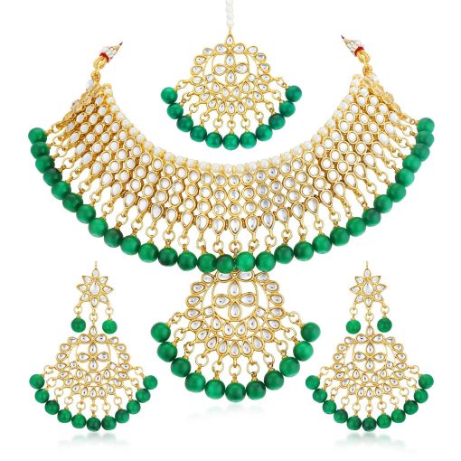 Trendy Kundan Gold Plated Wedding Jewellery Choker Necklace Set For Women Trendy Kundan Gold Plated Wedding Jewellery Choker Necklace Set For Women