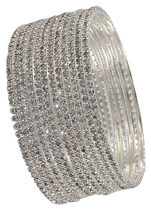 Non-Precious Metal Base Metal With Zircon Gemstone Studded Worked Glossy Finished Bangle