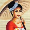Traditional Lady Hand Painted Art Kerala On Woven Bamboo Mat For Wall Decor