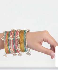 KASHMIRI GLASS BANGLES WITH METAL GHUNGROO