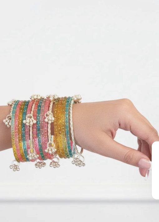 KASHMIRI GLASS BANGLES WITH METAL GHUNGROO Gold Traditional Antique- Looking Bangles For Women