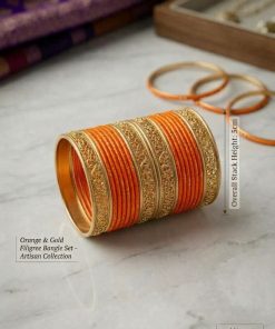 Traditional Stylish Traditional Casual Party Orange & Gold Bangles For kids And Girls - 5cm Diameter