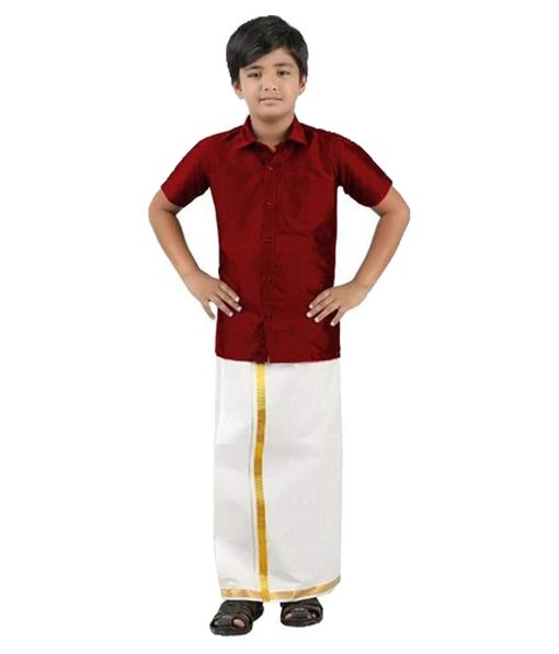 Shirt & Dhoti Set Boys’S Pure Cotton Dhoti And Dark Red Shirt ChennaiStore