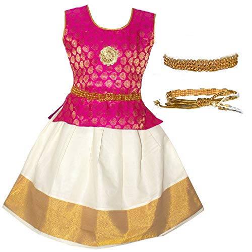 Girls'' Readymade Kerela Pattu Pavadai Silk Set