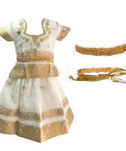 Girls Traditional Pattu Pavadai With Waist Belt -Kerela Gold Pattu