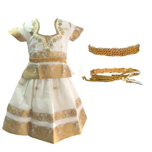 Girls Traditional Pattu Pavadai With Waist Belt -Kerela Gold Pattu