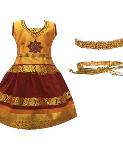 Girl'S Cotton Silk Ready Made Pattu Pavadai Set 1-2 years old