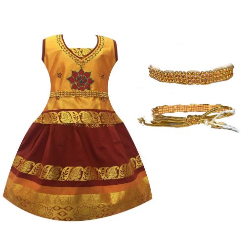 GirlS Cotton Silk Ready Made Pattu Pavadai Set