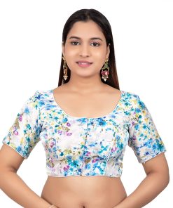 Readymade Blouse Womens Dupion Silk Rose Printed Designer Princess Cut Padded Readymade Saree Blouse – Size 34 ChennaiStore