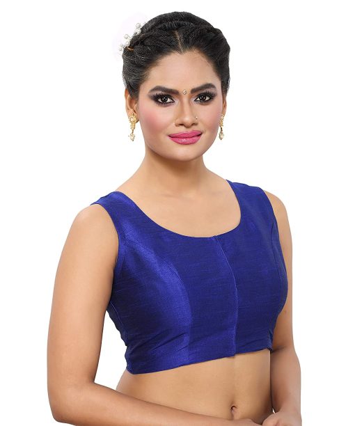 Readymade Blouse Women’S Royal Blue Poly Raw Silk Ready Made Blouse Piece – Size 34 ChennaiStore