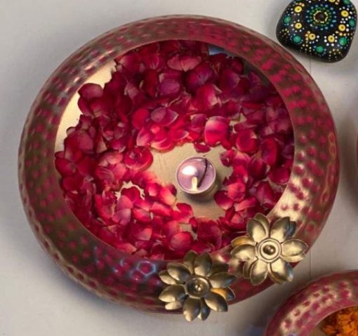 Pink Decorative Metal Urli- 28Cm (Large)