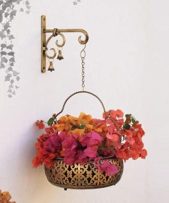 diwali decor Classic Antique Hanging Flower Basket And Hanger With Bells Set ChennaiStore
