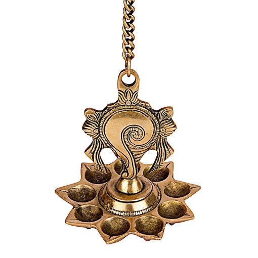 Brass Hanging Shangu Chakra Diya With 9 Slots