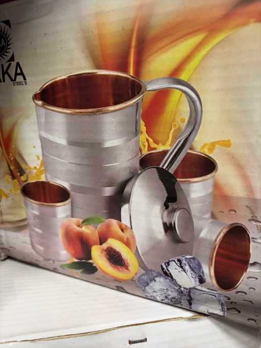 Copper Jug 1L And 6 Cups 250Ml Set