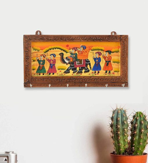 Wooden Rajastani Art Work 6 Hook Hanging Key Holder