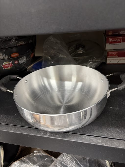 Aluminium Casting Kadai flat base induction or gas - 12 inch Aluminium Casting Kadai Flat Base 12 Inch - ChennaiStore product image