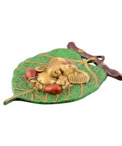 Lord Ganesha In Red Dhothi On A Leaf Wall Hanging Lord Ganesha In Red Dhothi On A Leaf Wall Hanging