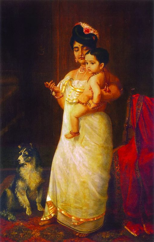 Here Comes Papa (Unframed Canvas) - Raja Ravi Varma Paintings 24"X15"