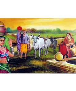 Traditional Art Rajasthani Village Wall Painting Hd Image (20 X 40 Inch) ChennaiStore