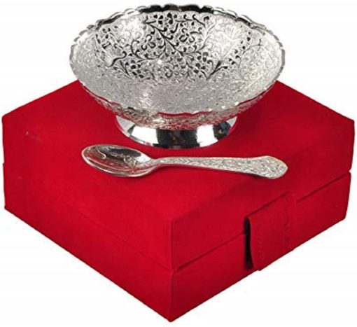 Traditional German Silver Indian Floral Bowl Gift Set - Pack Of 1