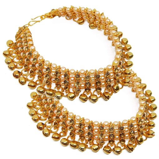 Women'S Golden Traditional Pearl Ghungroo Payal Anklet Golusu Pair Women'S Golden Traditional Pearl Ghungroo Payal Anklet Golusu Pair