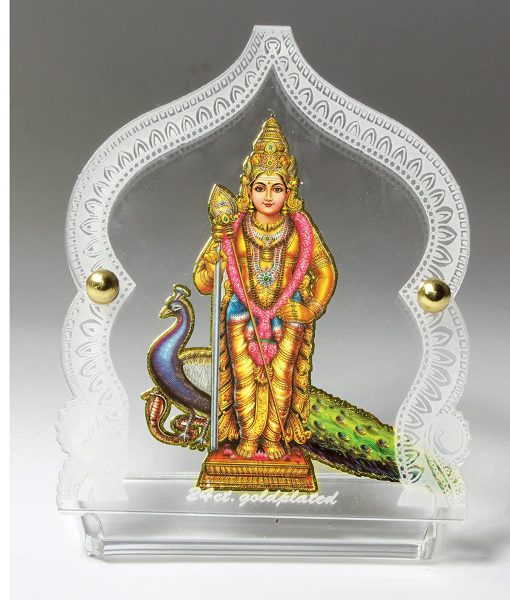 Wooden Lord Swami Kartikeya Ji With Peacock Idol For Car Dashboard