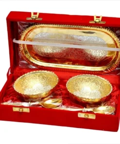 Traditional Indian Gold Brass Floral Bowl Gift Set - 100 Ml Pack Of 2