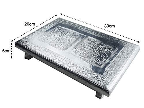 Aluminium Foil Designer Rectangle 12X8 Inches Bajot/Chowki/Peeta/Patla For Religious Purpose | Designed Beautifully In Wood Silver Rajwadi Work, Colour : Silver