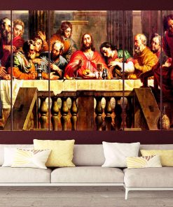 Home Decor Multiple Frames Jesus Last Supper Wooden Framed Art Panels Wall Painting for Living Room, Bedroom, Hotels and Offices, Decorative Art Prints ChennaiStore
