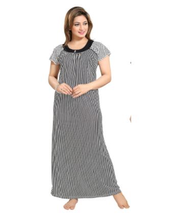 WomenS Printed Nighty Free Size - Black And White
