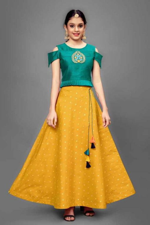 Girls Embroidered Lehenga Choli Ethnic Wear Green Girls Embroidered Lehenga Choli Ethnic Wear Green
