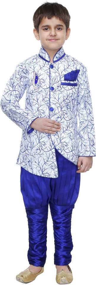 Boys Festive Sherwani Kurta And Pyjama Set Blue