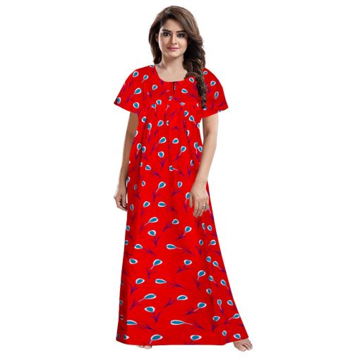 WomenS Cotton Printed Nighty Red