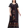 Women's Cotton Rajasthani Printed Nighty Black & Multicolor