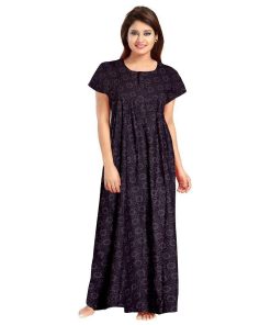 Women's Rajasthani Cotton Printed Nighty Mustard Blue