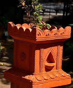 Accessories Natural Brown Clay Terracotta Thulasi Maadam/Tulsi Pot Mandir 15×12 Inches ChennaiStore