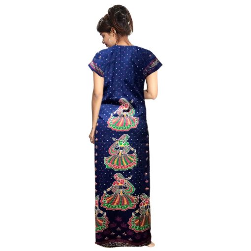 Women's Rajasthani Cotton Printed Nighty Mustard Blue