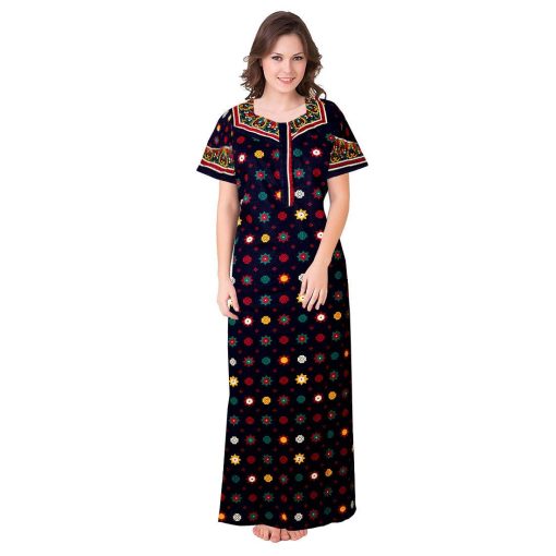 Women's Rajasthani Cotton Printed Nighty Mustard Blue