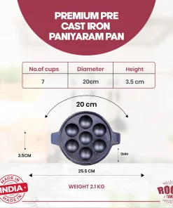 Pre Seasoned Cast Iron Paniyarakkal 7 Pits