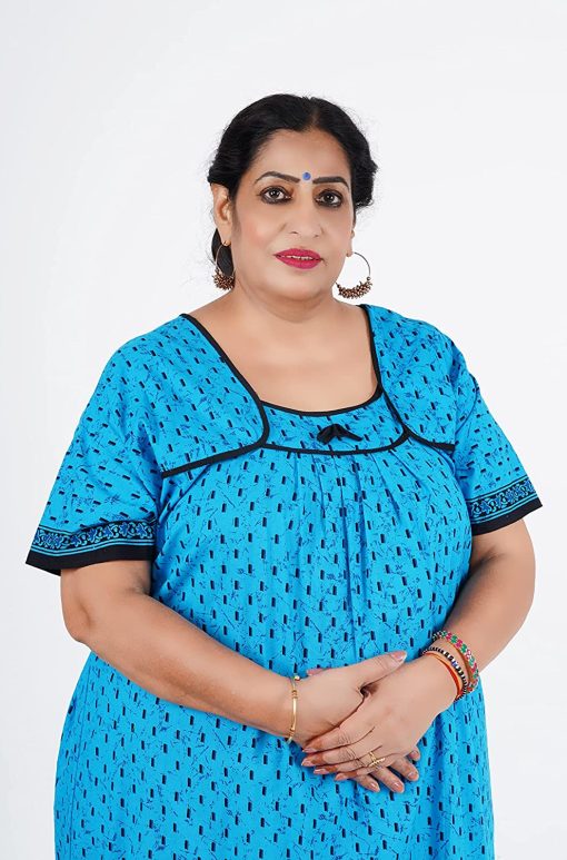 Women's Rajasthani Cotton Printed Nighty Mustard Blue