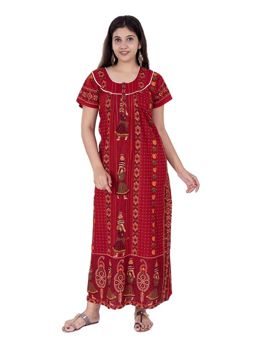 Women's Rajasthani Cotton Printed Nighty Mustard Blue