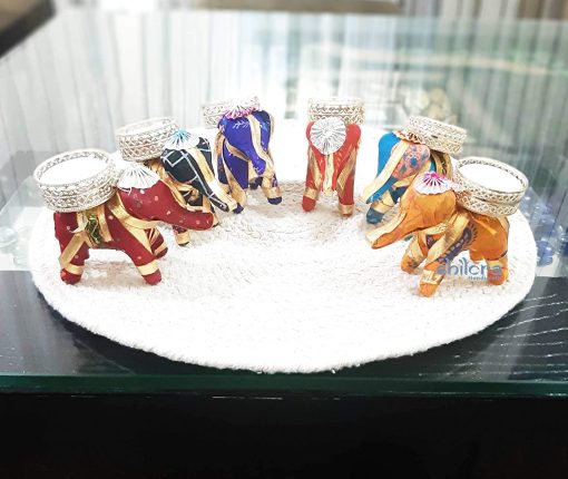 Fabric Elephant Candle Holder (Assorted Colours) - Pack Of 1
