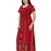 Women's Rajasthani Cotton Printed Nighty Mustard Blue